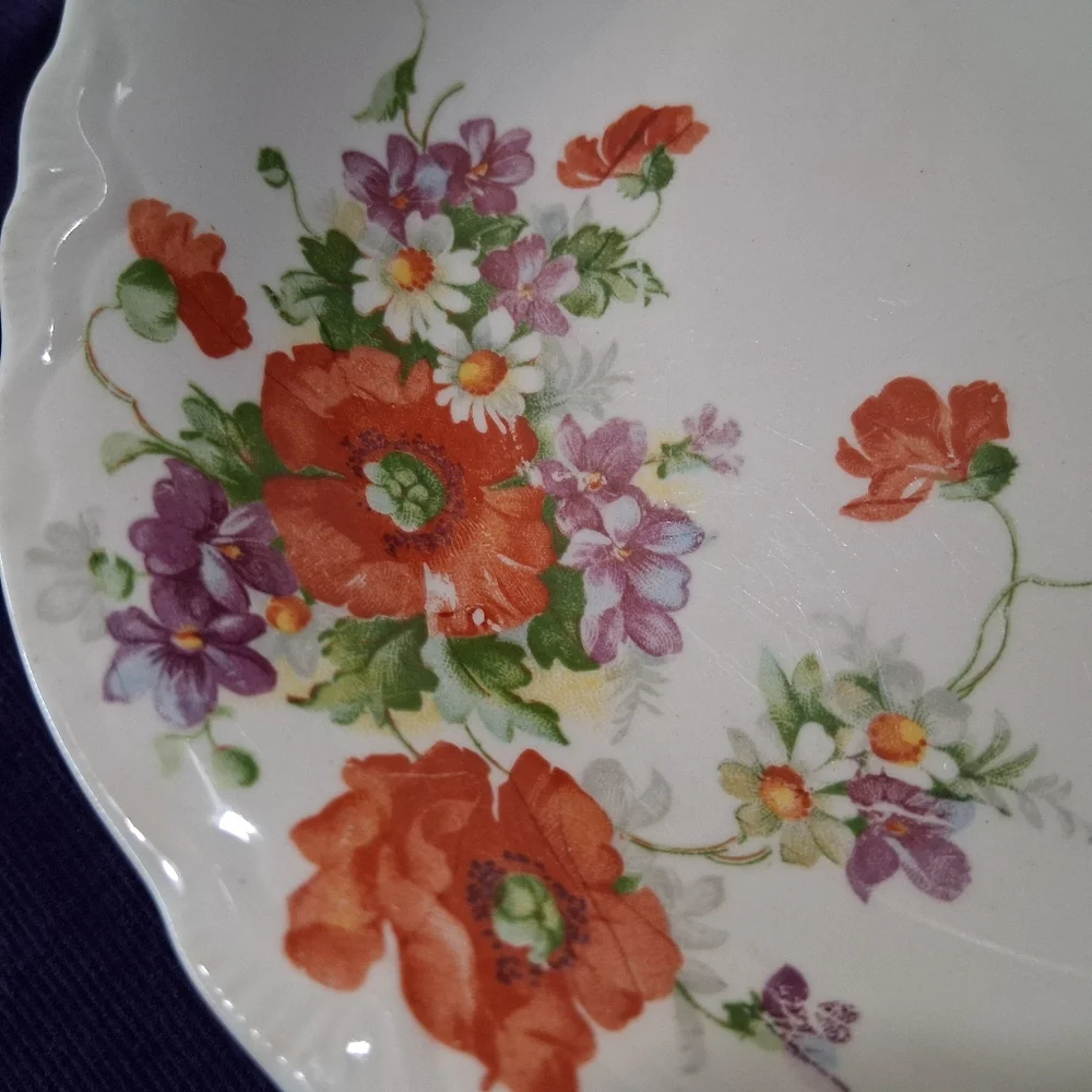 Vintage Homer Laughlin Dish Shallow Bowl Red Poppy Pattern Plate